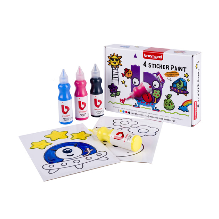Stickerverf Bruynzeel met 2 sjablonen assorti 4 stuks