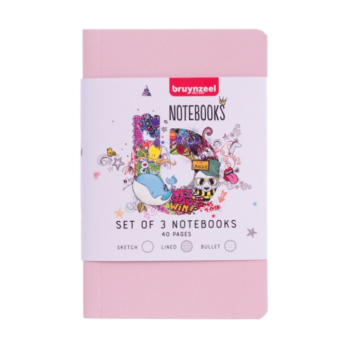 Notitieboek Bruynzeel Teens A6 set à 3 glitterkleuren