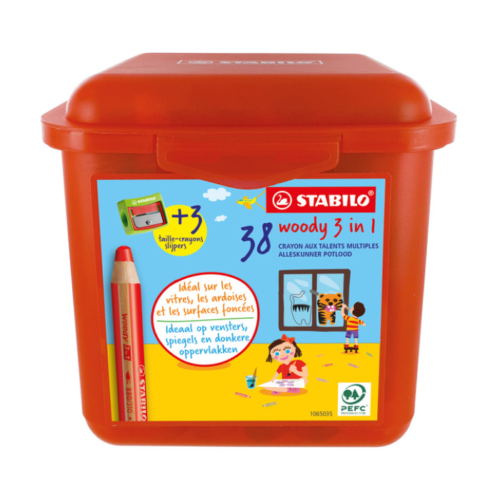 Kleurpotloden STABILO 882 woody 3 in 1 incl 3 slijpers classpack 38st