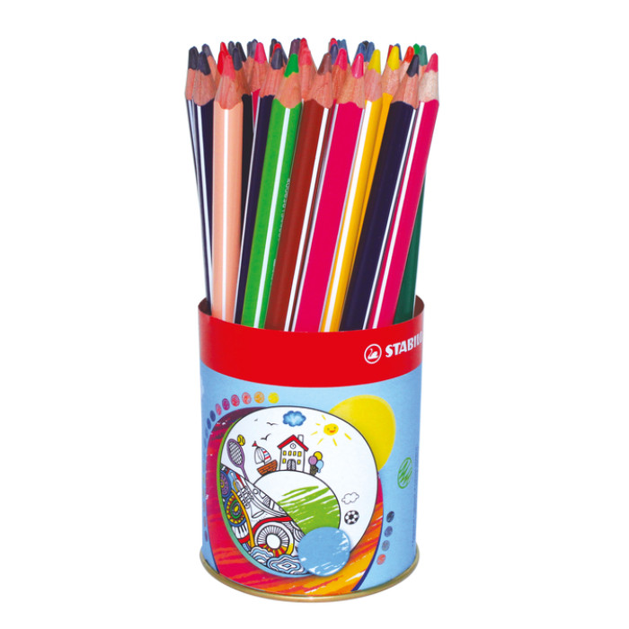 Kleurpotloden STABILO 203 Trio dik assorti classpack blik à 38 stuks