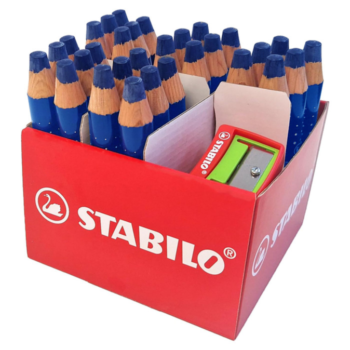 Whiteboardpotlood STABILO MARKdry incl 2 slijpers blauw classpack 30st
