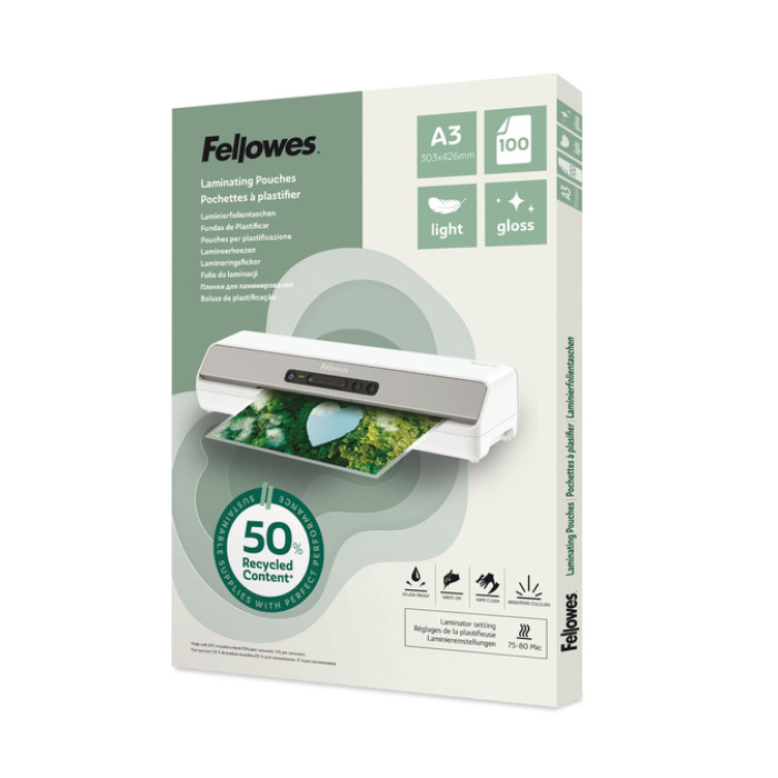 Lamineerhoes Fellowes A3 light 50% gerecycled glans 100stuks