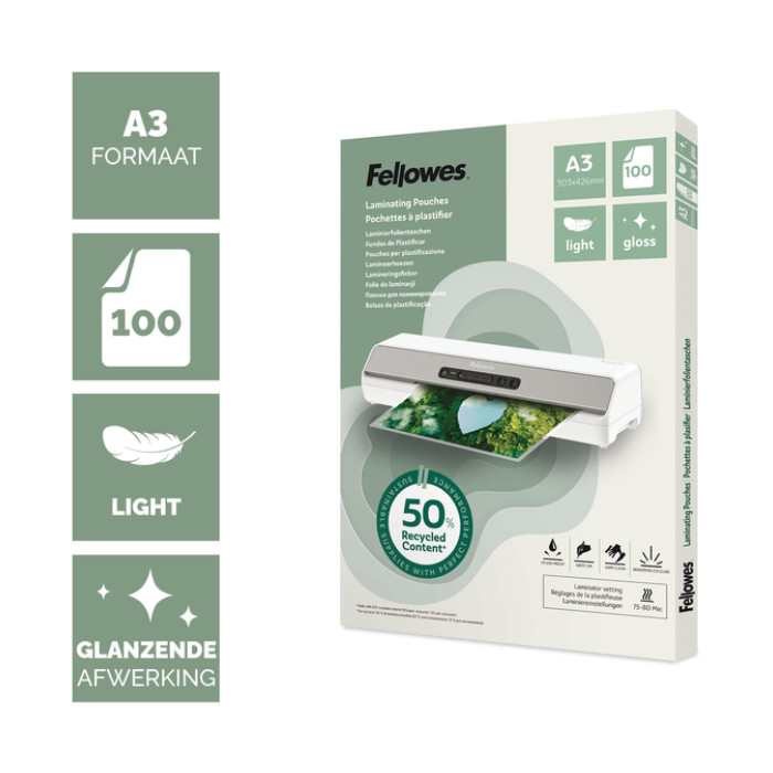 Lamineerhoes Fellowes A3 light 50% gerecycled glans 100stuks