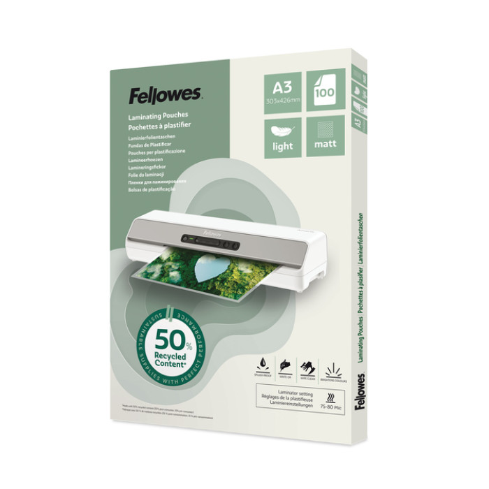 Lamineerhoes Fellowes A3 light 50% gerecycled mat 100stuks
