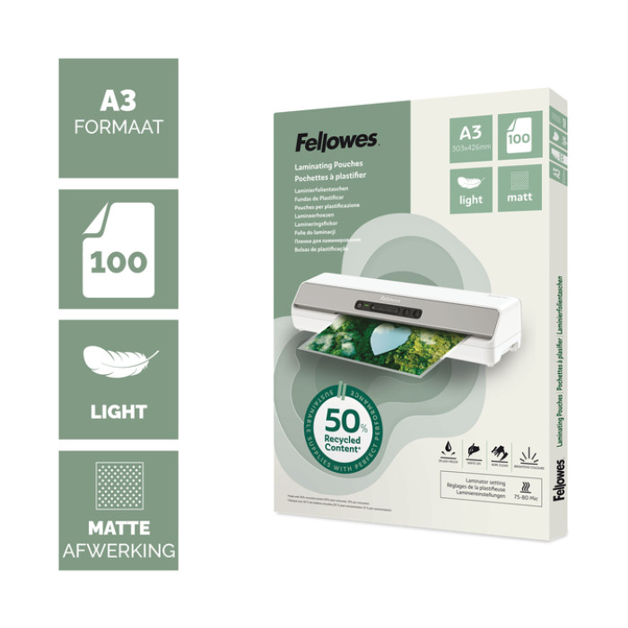 Lamineerhoes Fellowes A3 light 50% gerecycled mat 100stuks