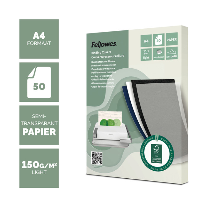 Voorblad Fellowes A4 FSC translucent papier 150gram 50vel