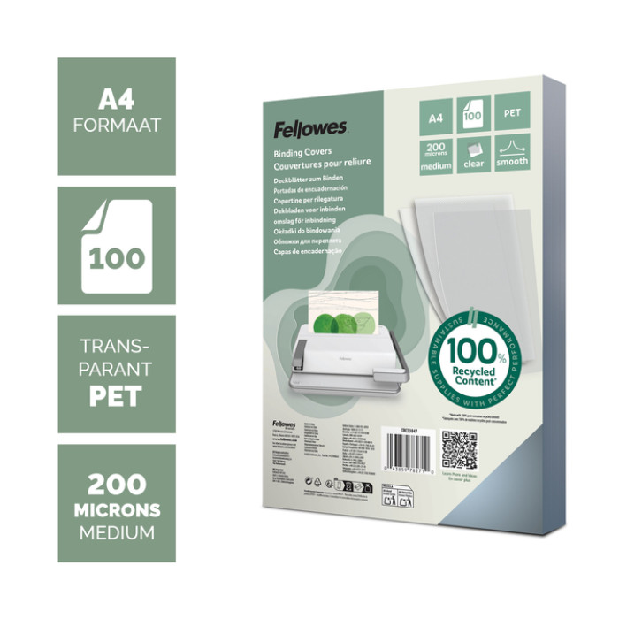 Voorblad Fellowes A4 PET 200micron recycled 100 stuks