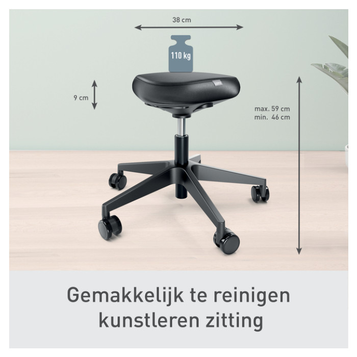 Actieve zitkruk Leitz Ergo met wieltjes en comfortzitting