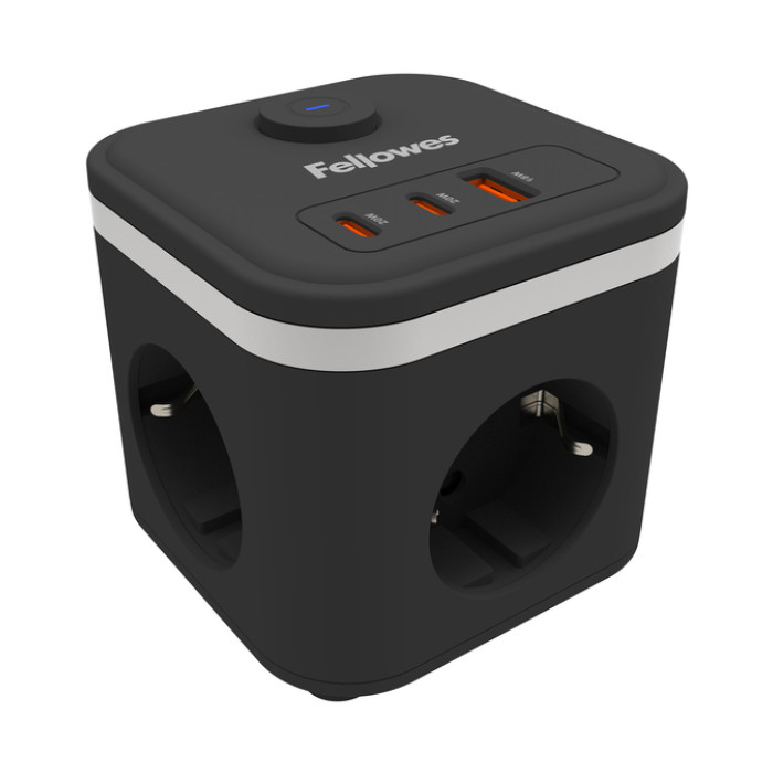 Stekkerblok Fellowes Power Cube F 3vdg 1xUSB A 2xUSB C 2 meter zwart