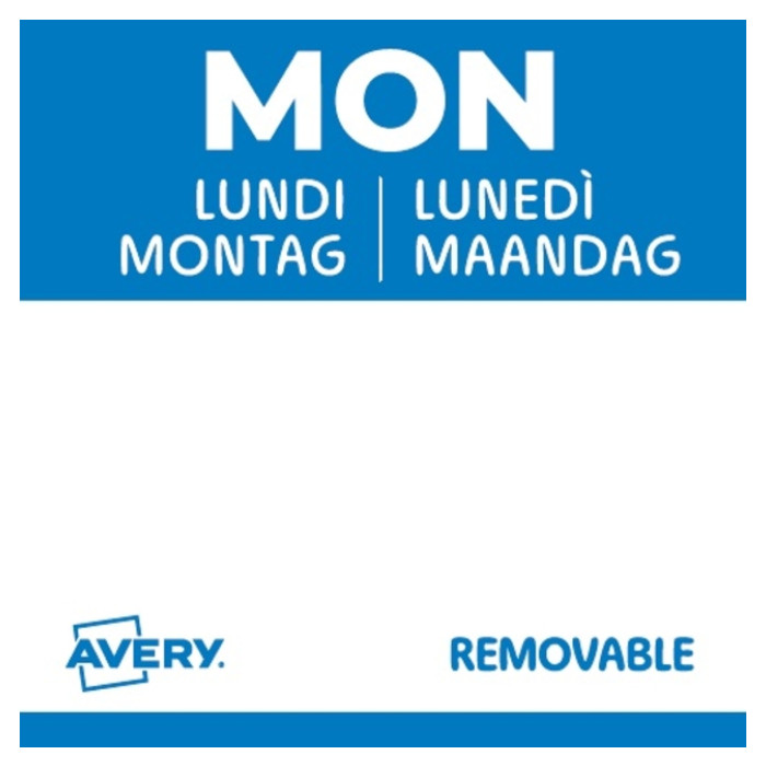 Etiket Avery HACCP maandag-blauw 25x25mm 1000 stuks