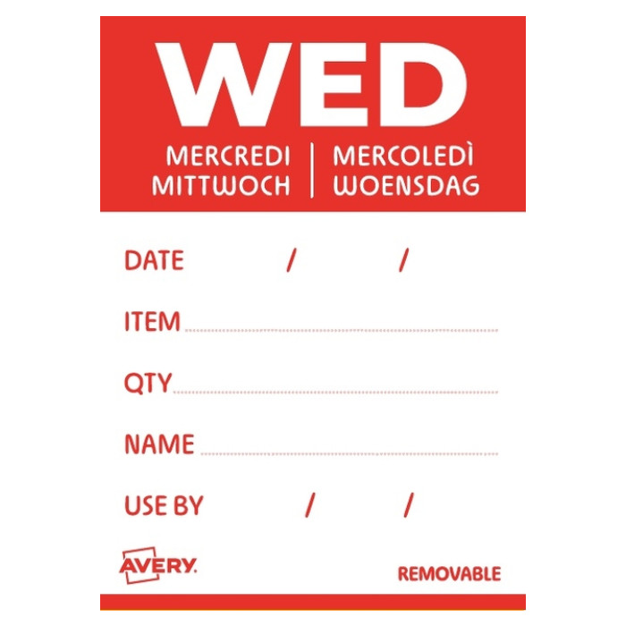 Etiket Avery HACCP woensdag-rood 40x56mm 500 stuks