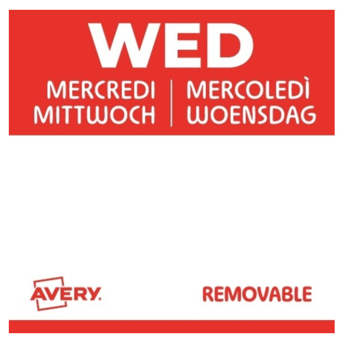 Etiket Avery HACCP woensdag-rood 25x25mm 1000 stuks