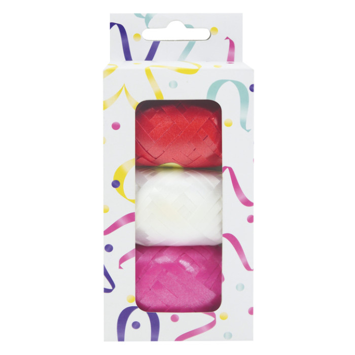 Lint set à 3 kleuren rood, wit en roze