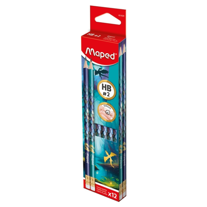 Potlood Maped Dragon HB met gum assorti 12 stuks
