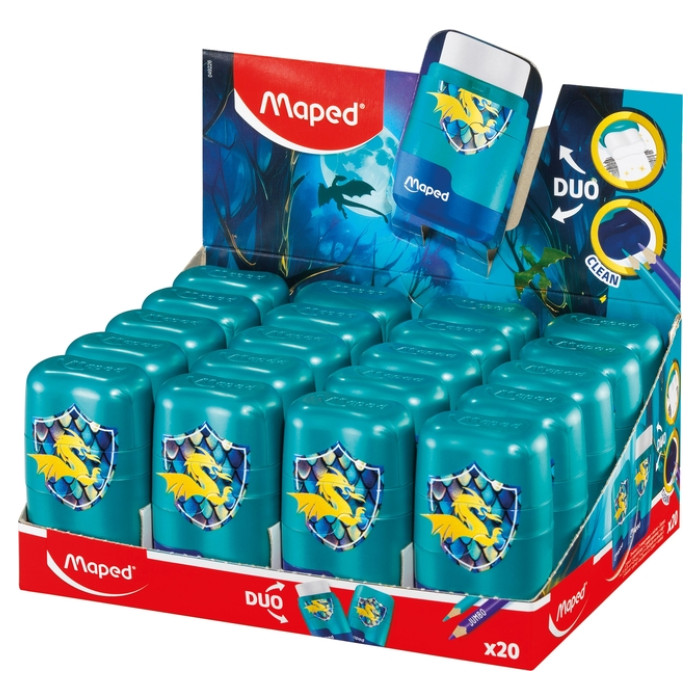 Puntenslijper Maped Connect Dragon 2-gaats met gum blauw