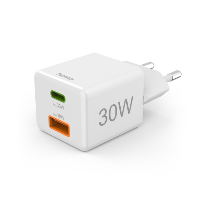 Oplader Hama USB-C/USB-A Mini PD 30W wit