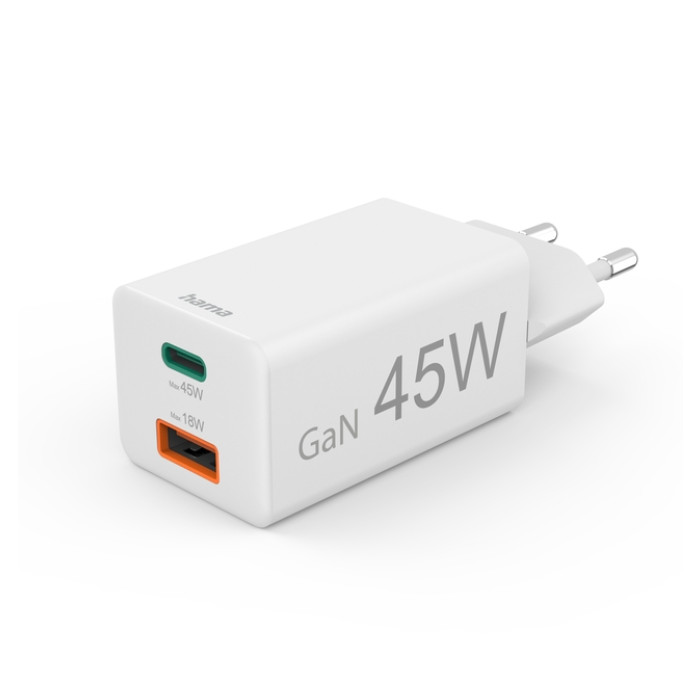 Oplader Hama USB-C/USB-A Mini PD 45W wit