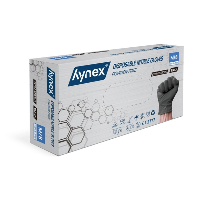 Handschoen Hynex nitril M zwart 5gr extra sterk100 stuks