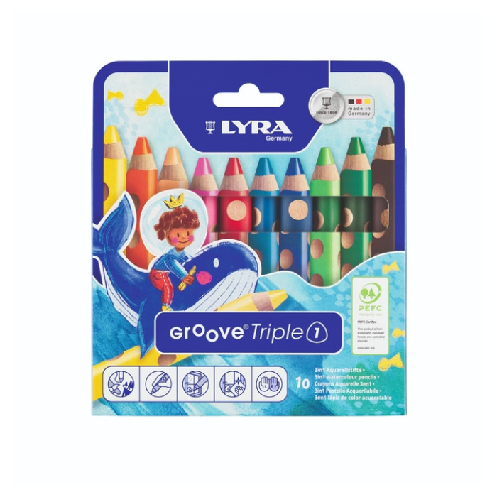Kleurpotlood LYRA Groove Triple One extra dik set à 10 kleuren