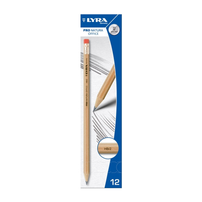 Potlood LYRA Pro Natura Office HB met gum set à 12 stuks grijs