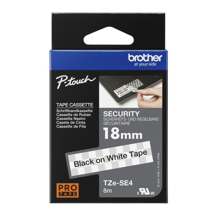 Labeltape Brother P-touch TZe-SE4 veiligheidstape 18mm zwart op wit