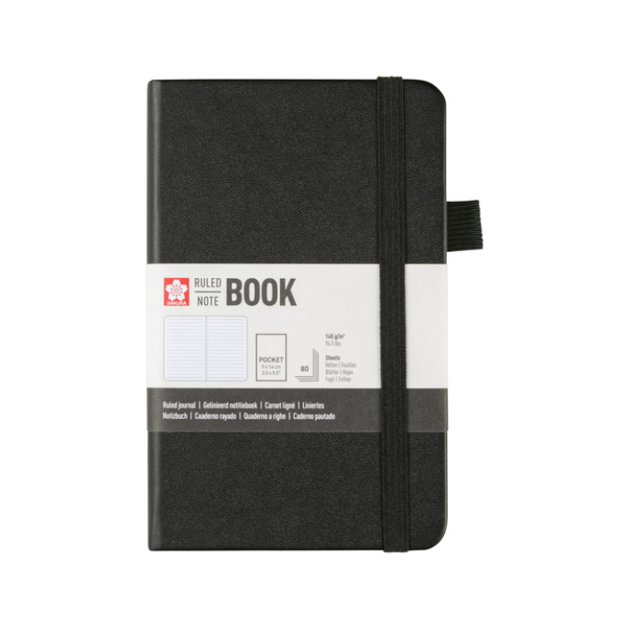 Notitieboek Sakura pocket 90x140mm lijn hard cover zwart