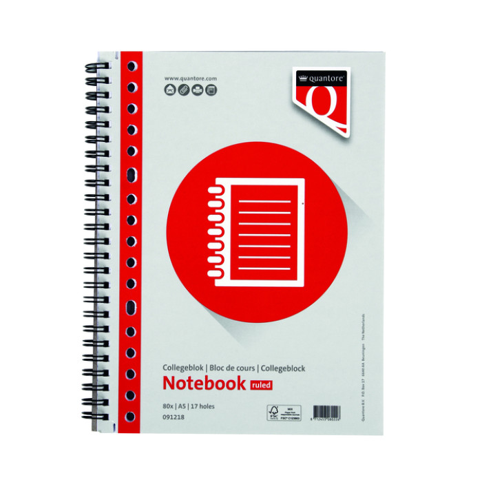 Collegeblok Quantore A5 lijn 17-gaats 160 pagina's 70gr