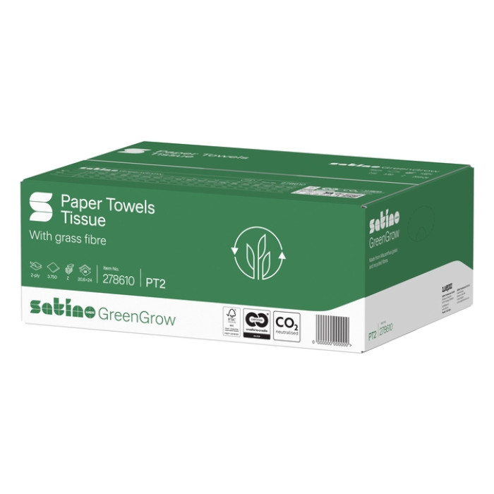 Handdoek Satino PT2 GreenGrow z-vouw 2-laags 206x240mm 25x150 vel naturel 278610