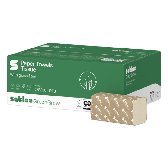 Handdoek Satino PT3 GreenGrow v-vouw 2-laags 250x230mm 15x214 vel naturel 278390