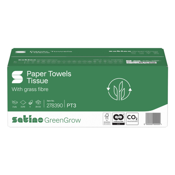 Handdoek Satino PT3 GreenGrow v-vouw 2-laags 250x230mm 15x214 vel naturel 278390