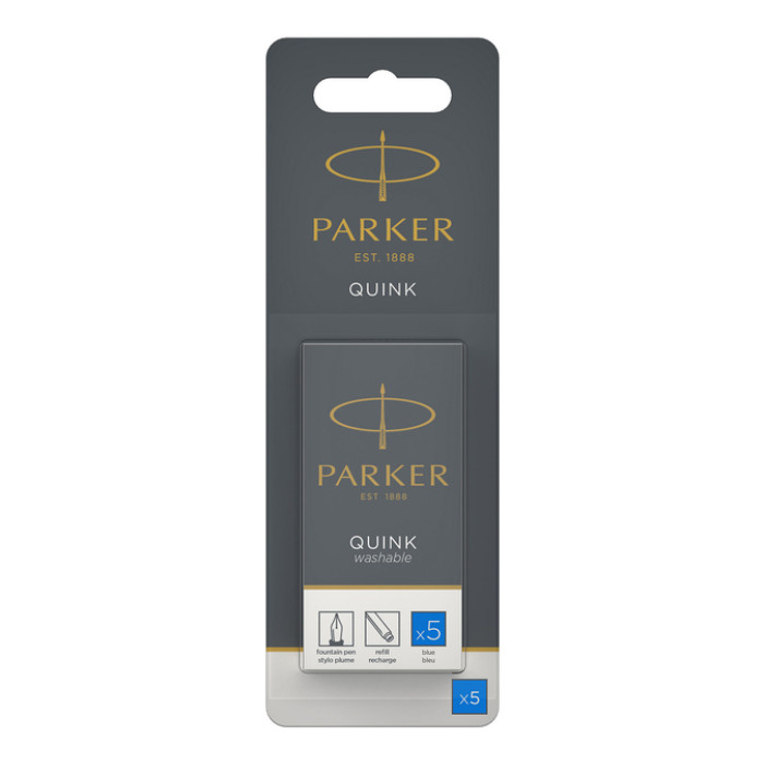 Inktpatroon Parker Quink uitwasbaar blauw blister à 5 stuks
