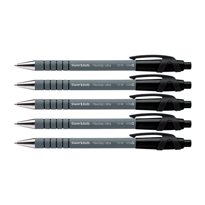 Balpen Paper Mate Flexgrip Ultra medium zwart blister à 5 stuks