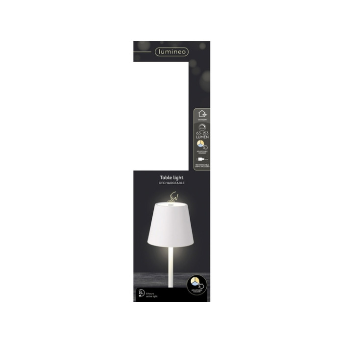 Tafellamp Lumineo led oplaadbaar steady buiten wit