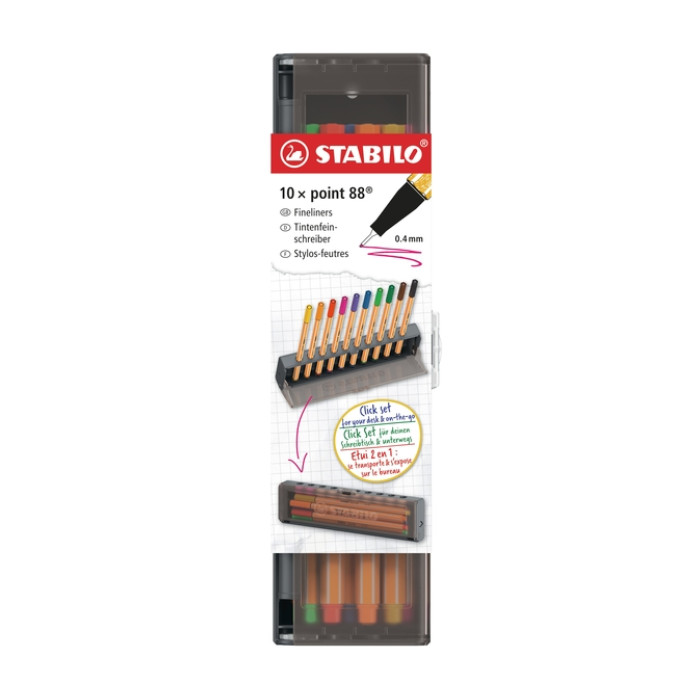Fineliner STABILO point 88 fijn clickset à 10 kleuren