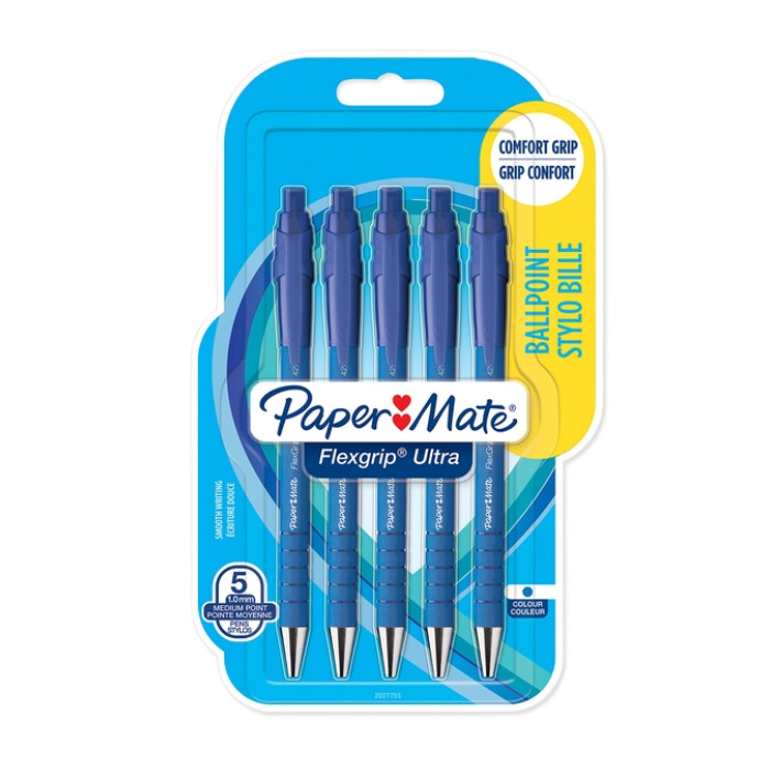 Balpen Paper Mate Flexgrip Ultra medium blauw blister à 5 stuks