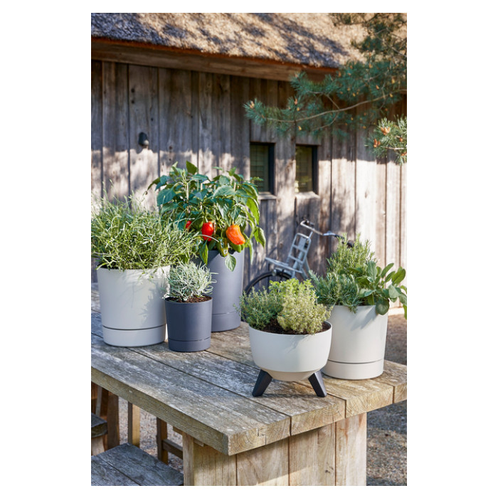 Plantenpot Mica Coco met schotel rond hoogte 29,5 Ø28 cm antraciet