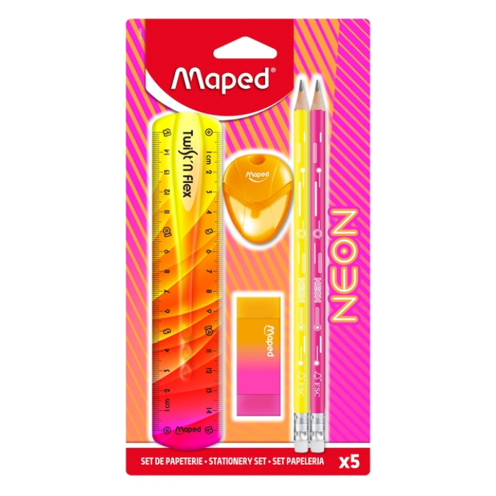 Tekenset Maped neon assorti 5-delig