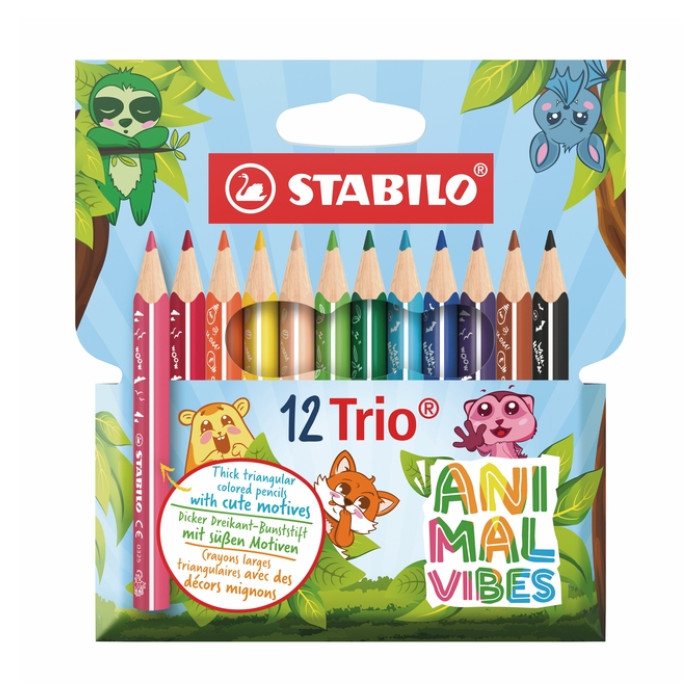 Kleurpotloden STABILO Trio dik Short Animal Vibes mini assorti 12st