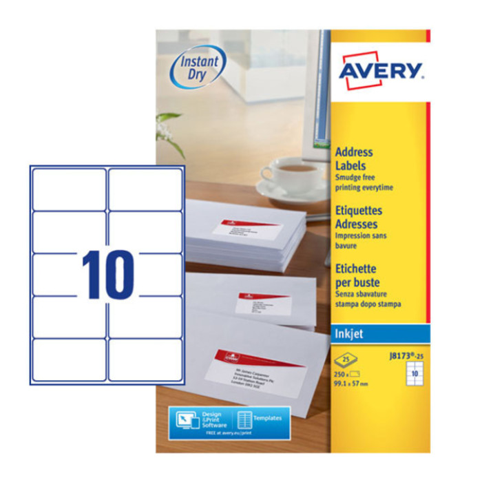 Etiket Avery J8173-25 99.1x57mm wit 250 stuks