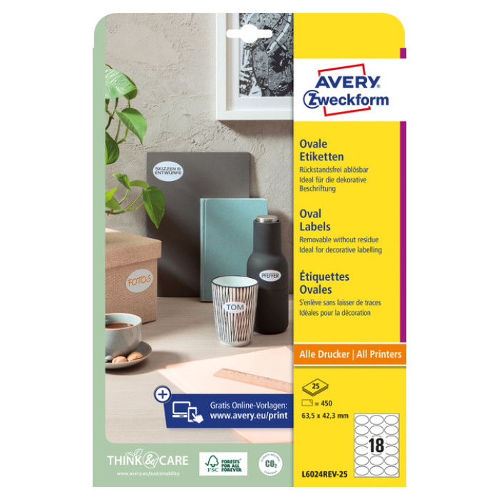 Etiket Avery L6024REV-25 63.5x42.3mm wit 450 stuks