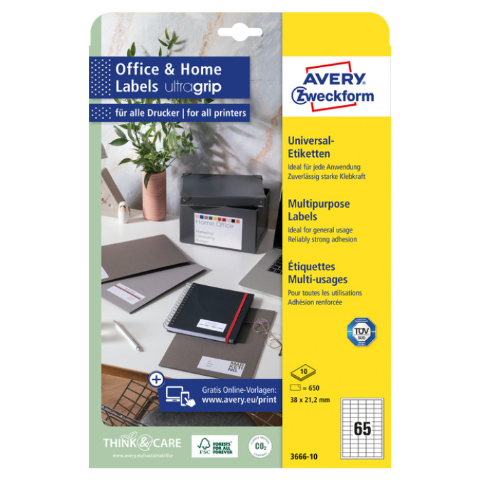 Etiket Avery 3666-10 38x21.2mm wit 650 stuks