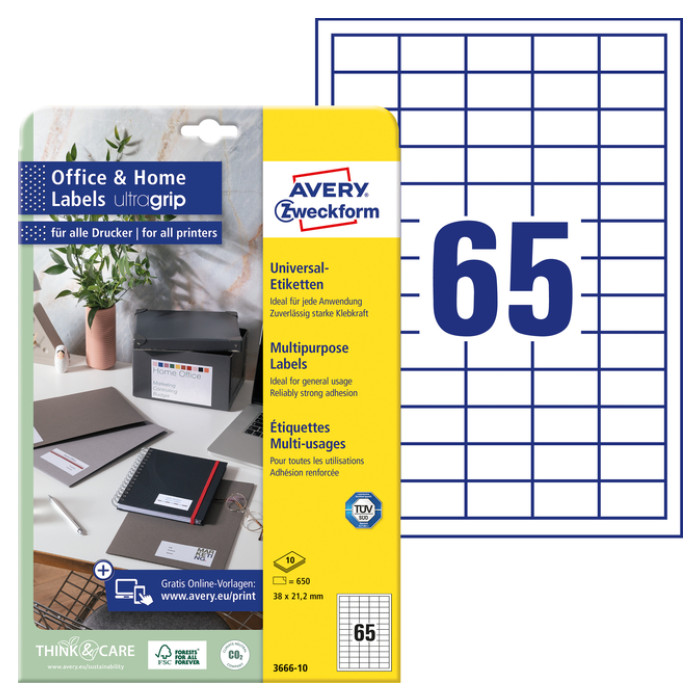 Etiket Avery 3666-10 38x21.2mm wit 650 stuks