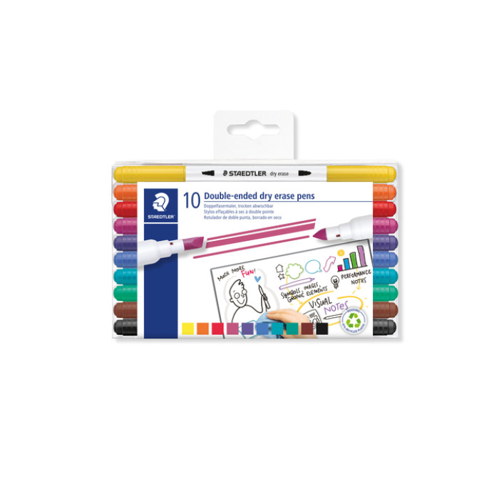 Whitebordstiften Staedtler dry erase dubbele punt set à 10 kleuren