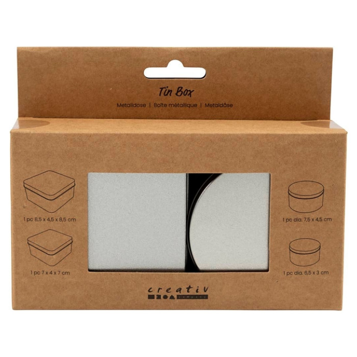 Blikjes Creativ Company cirkel en vierkant set à 4 stuks zilver