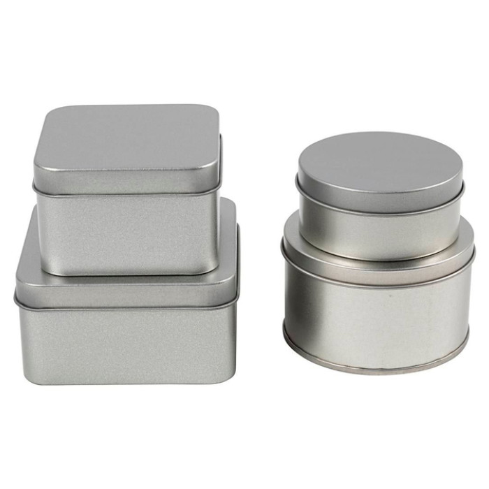 Blikjes Creativ Company cirkel en vierkant set à 4 stuks zilver