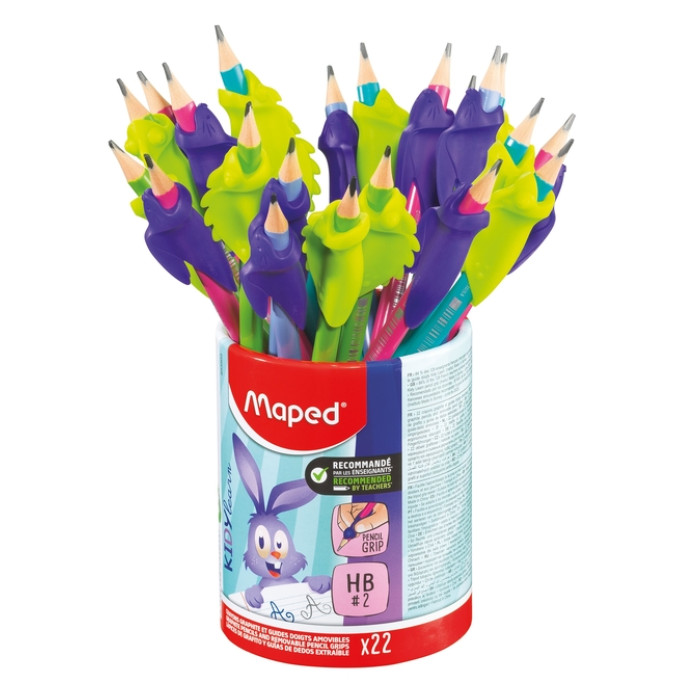 Potlood Maped Kidy Learn met gum en vingerhulp assorti pot à 22 stuks