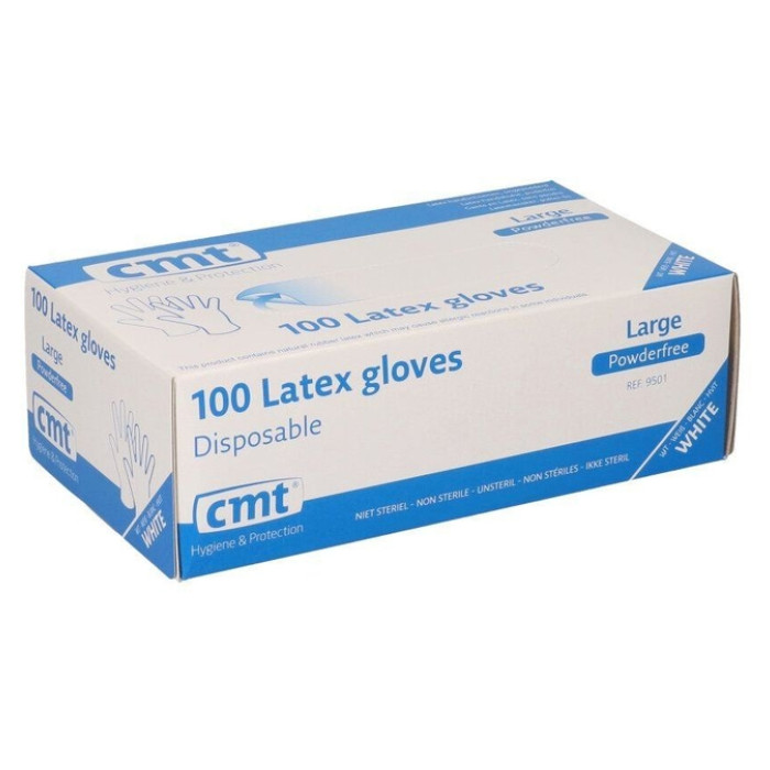 Handschoen CMT L latex poedervrij wit 100 stuks