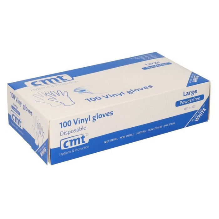 Handschoen CMT L vinyl poedervrij wit 100 stuks
