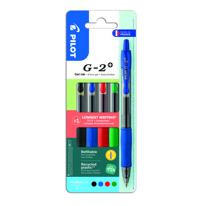 Gelschrijver PILOT G-2+ medium assorti à 4 stuks