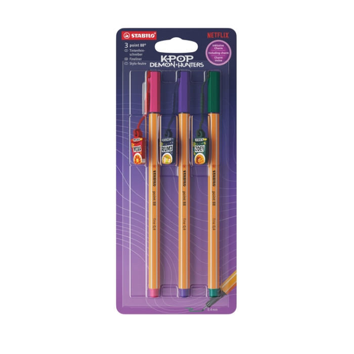 Fineliner STABILO point 88 charm K-Pop assorti blister à 3 stuks